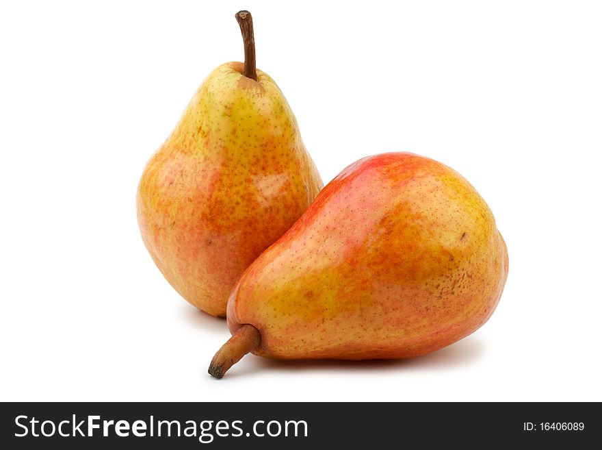 Shows the two big beautiful pears. Grade - Williams. Isolated on white background. Shows the two big beautiful pears. Grade - Williams. Isolated on white background.