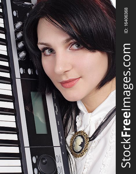 Beautiful Girl With Synthesizer Isolated