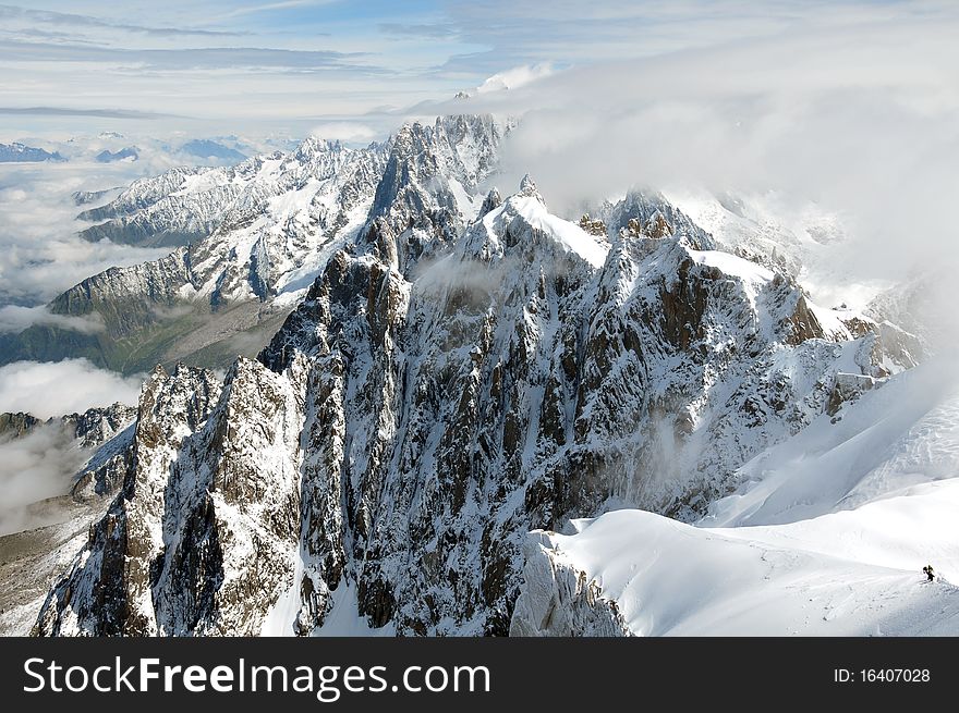 Panoramic view of high Alps covered by snow in France. Panoramic view of high Alps covered by snow in France.