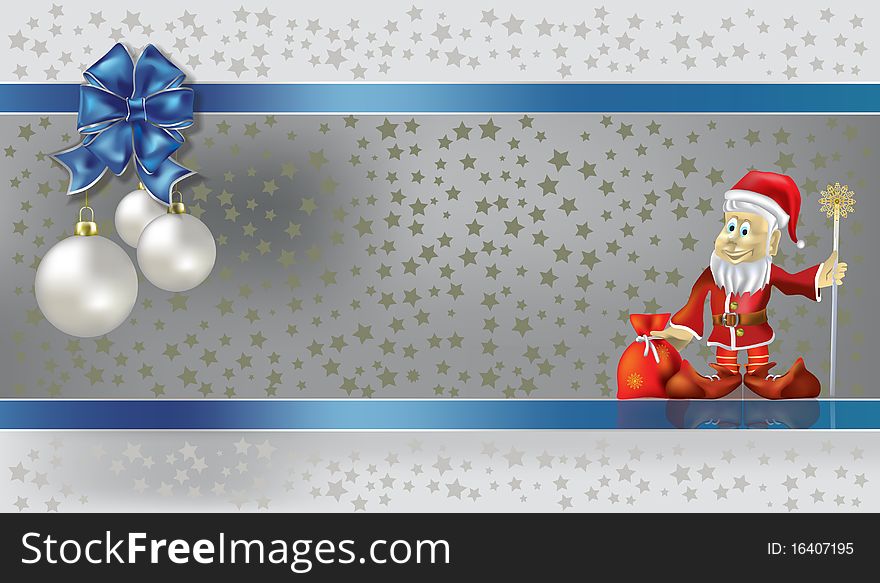 Christmas greeting with Santa Claus and balls