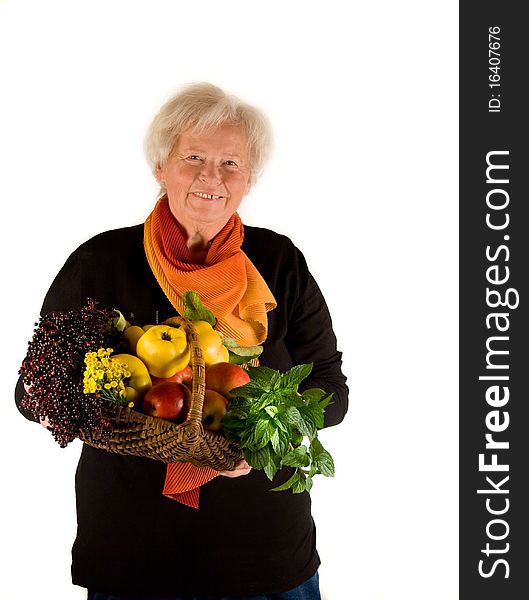 Senior Lady with bio fruits. Senior Lady with bio fruits