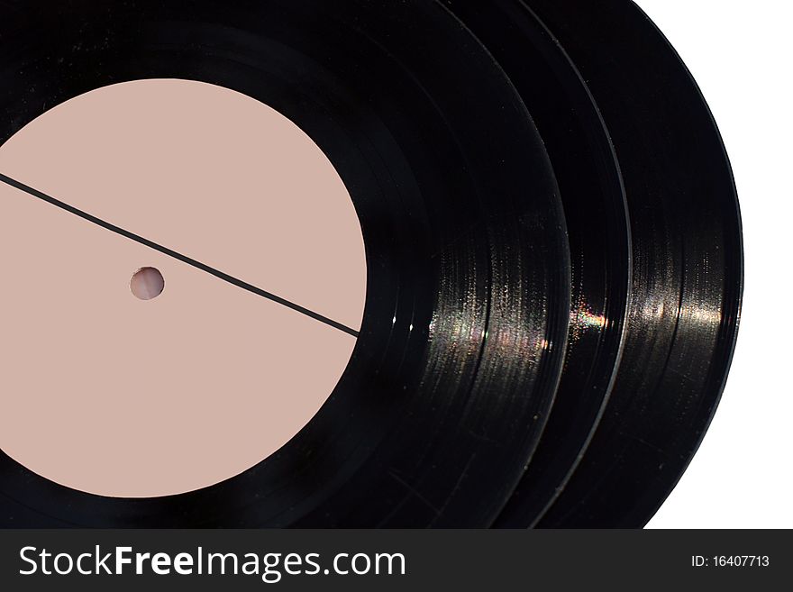 Close-up vintage vinyl records  on white background