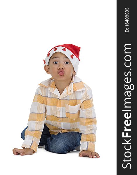 Boy with santa claus hat