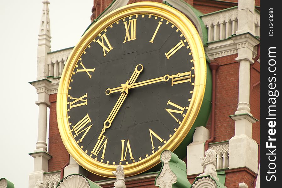 Clock on the Kremlin tower close up. Clock on the Kremlin tower close up