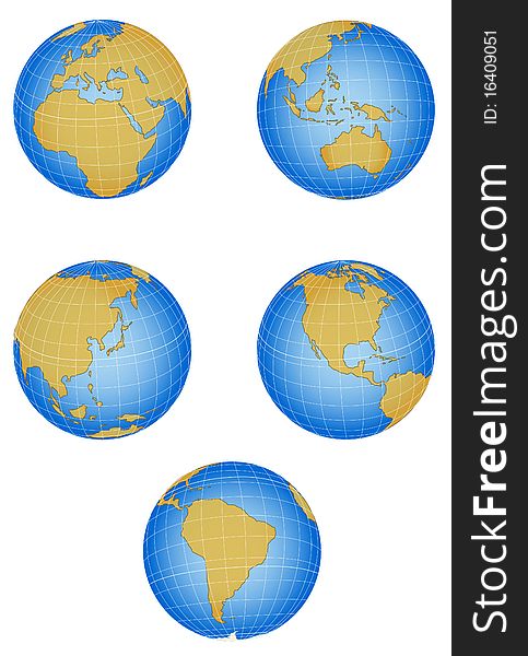 Vector Globe Europe, Australia North America South America Asia