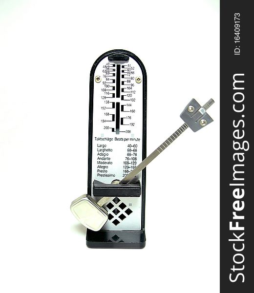 A still metronome on white background.