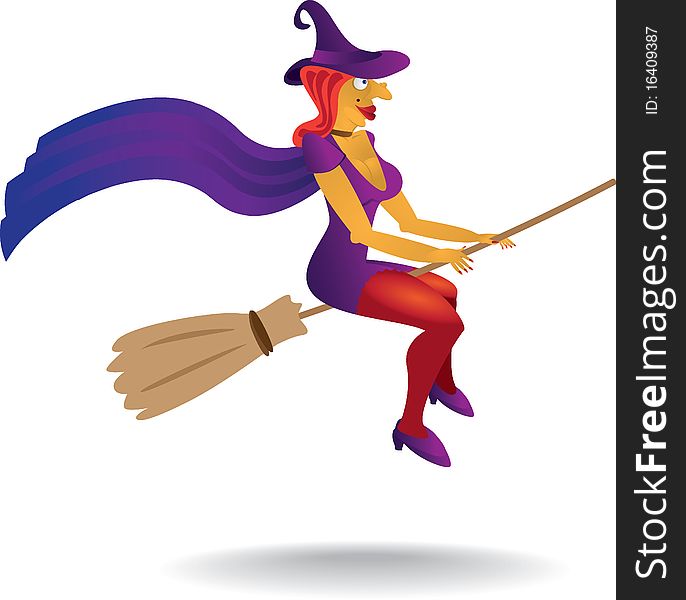 witch with witch hat and broom - illustration. witch with witch hat and broom - illustration