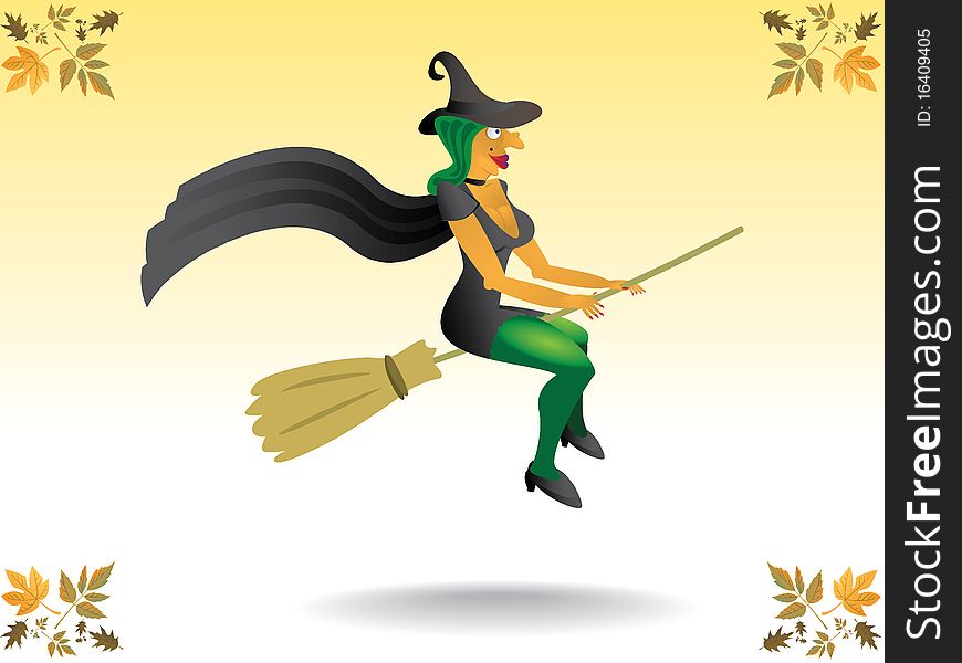 witch with witch hat and broom - illustration. witch with witch hat and broom - illustration