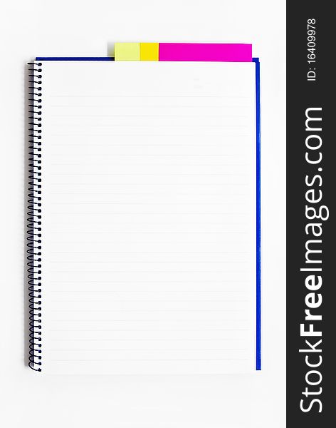 Blank notebook with memo isolated on white background