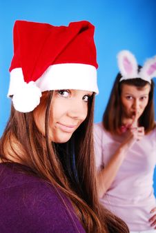 Two Christmas Girls. Stock Photo