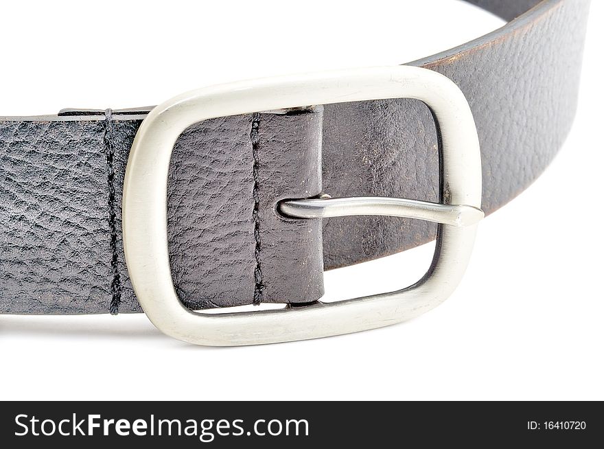 Black leather belt with a silver buckle