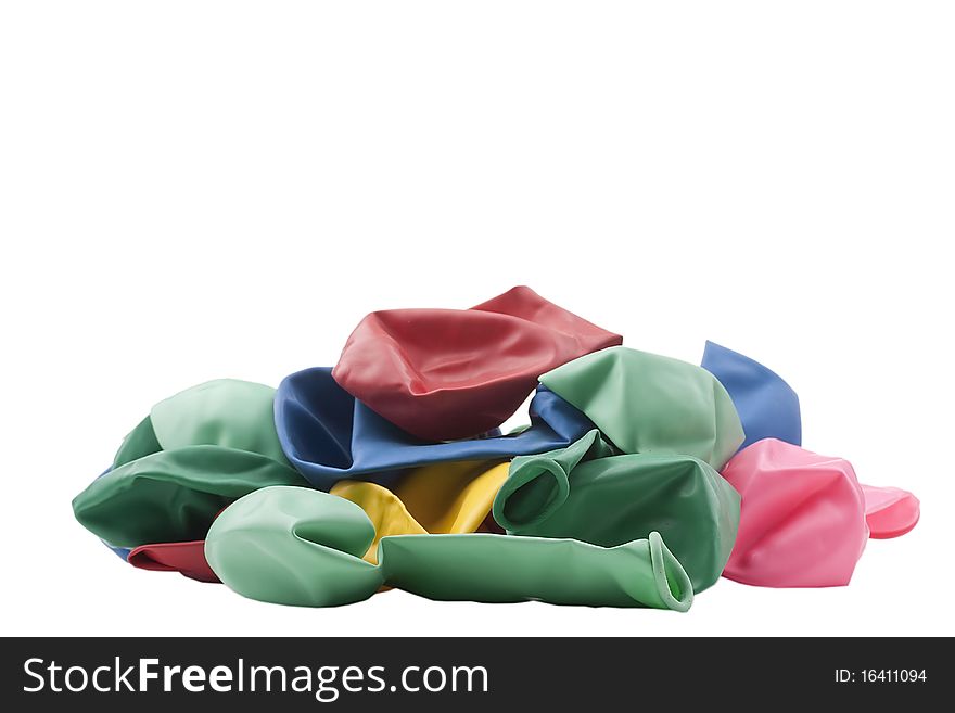 Inflatable balls of different colour from latex on a white background.