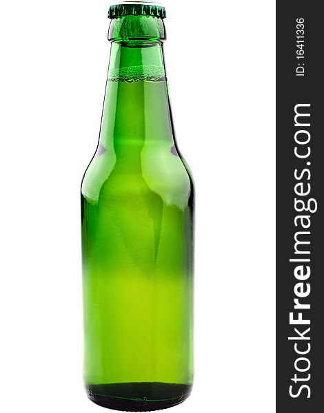 Green beer bottle, completely isolated on white