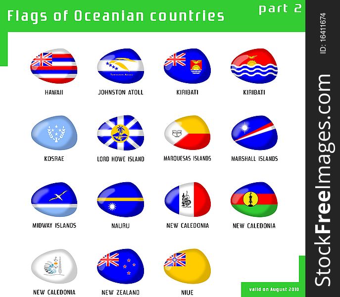 Set of Oceania flags with shape like stones. Set of Oceania flags with shape like stones