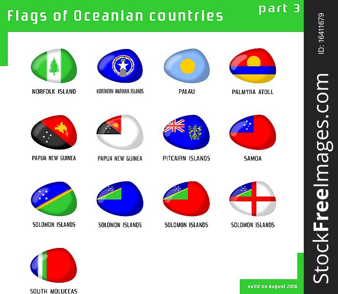 Set of Oceania flags with shape like stones. Set of Oceania flags with shape like stones