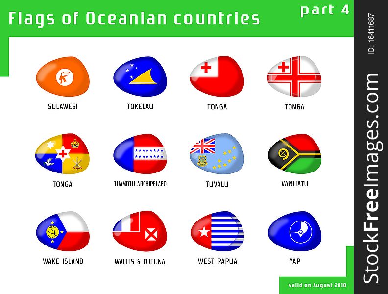 Set of Oceania flags with shape like stones. Set of Oceania flags with shape like stones