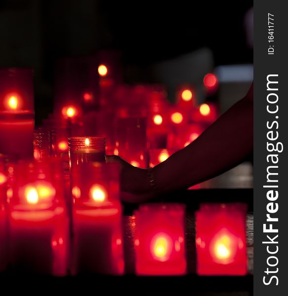 Red Candles in Santa Maria del Mar, Barcelona. Red Candles in Santa Maria del Mar, Barcelona.