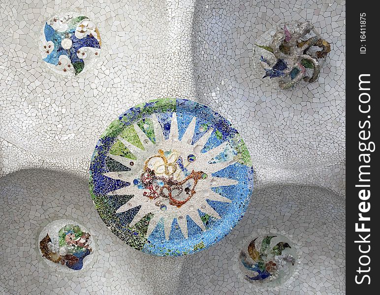 Ceiling detail in Parc Guell, Barcelona. Ceiling detail in Parc Guell, Barcelona