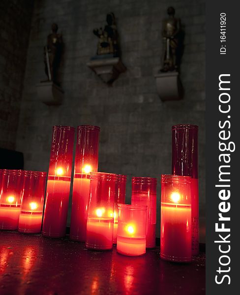 Red Candles in Santa Maria del Mar, Barcelona.