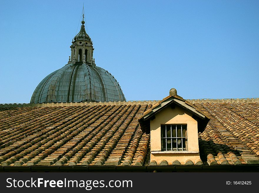 This is a very unique view from the roof of Saint Peter's Basilica in Vatican.