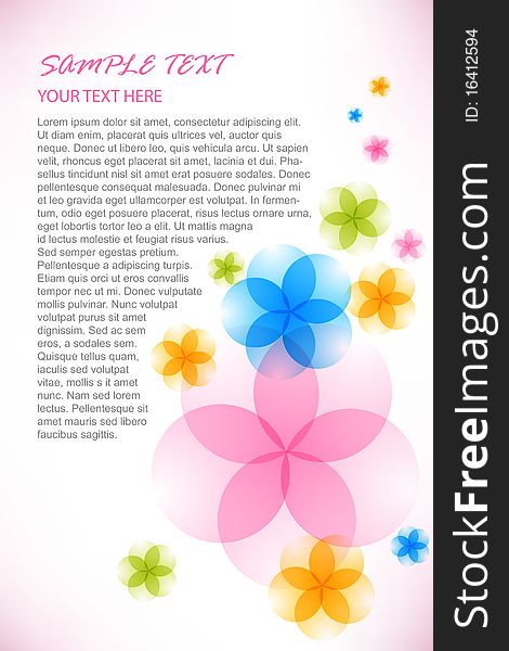 Illustration of background with flowers and sample text. Illustration of background with flowers and sample text