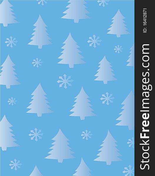 Winter or Holiday background of trees and snowflakes. Vector pattern can be extended indefinitely by enlarging document size, copying and pasting. Winter or Holiday background of trees and snowflakes. Vector pattern can be extended indefinitely by enlarging document size, copying and pasting.