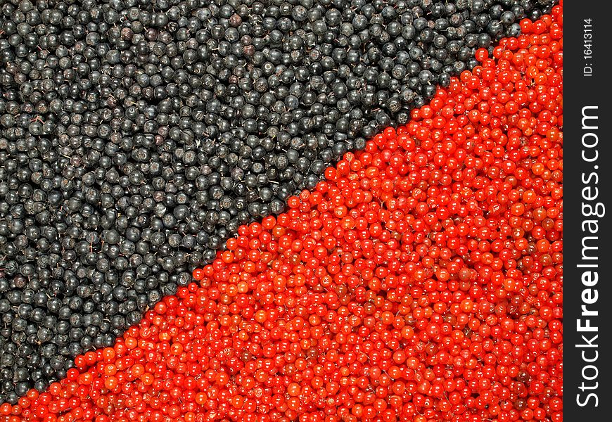 Background from black and red berries divided by a diagonal