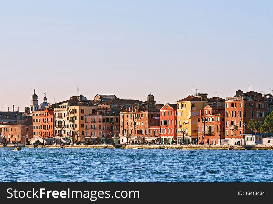 Cityscape of Venice town, Italy from Passenger Cruise