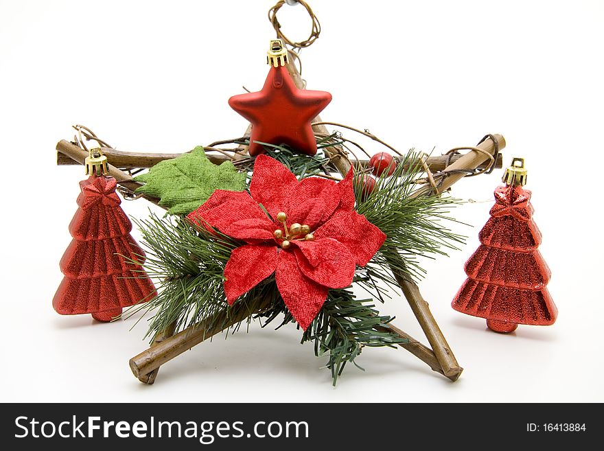 Christmas star of wood with Christian tree jewelry