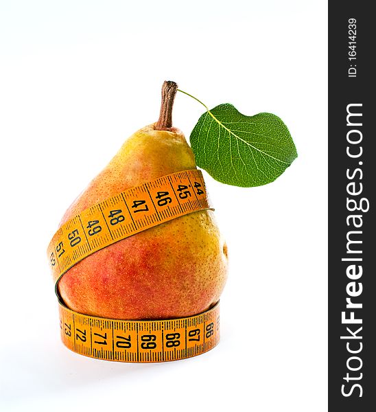 Ripe yellow pear on white background