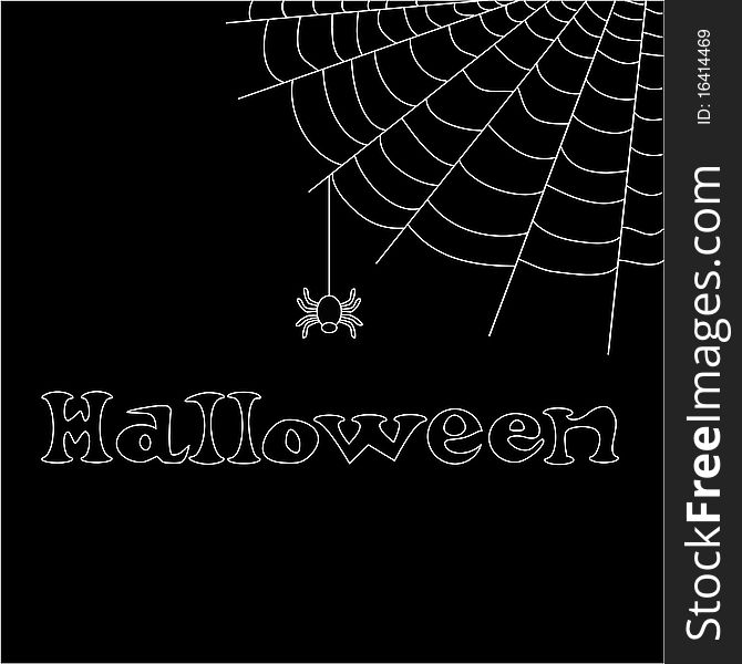 Halloween  text with net and spider on black