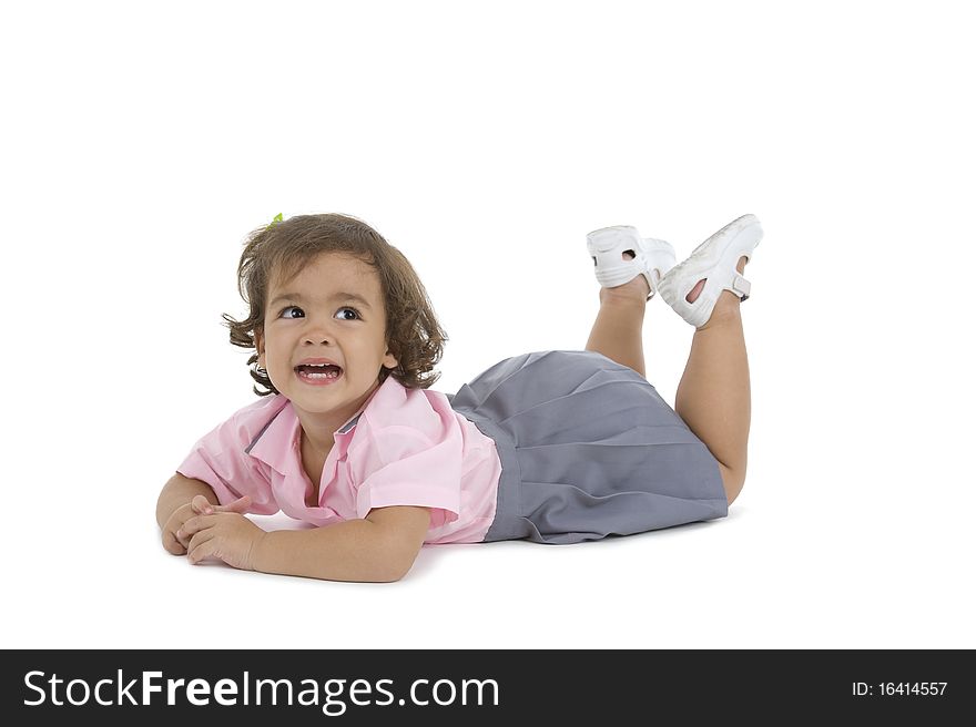 Cute little girl isolated on white background