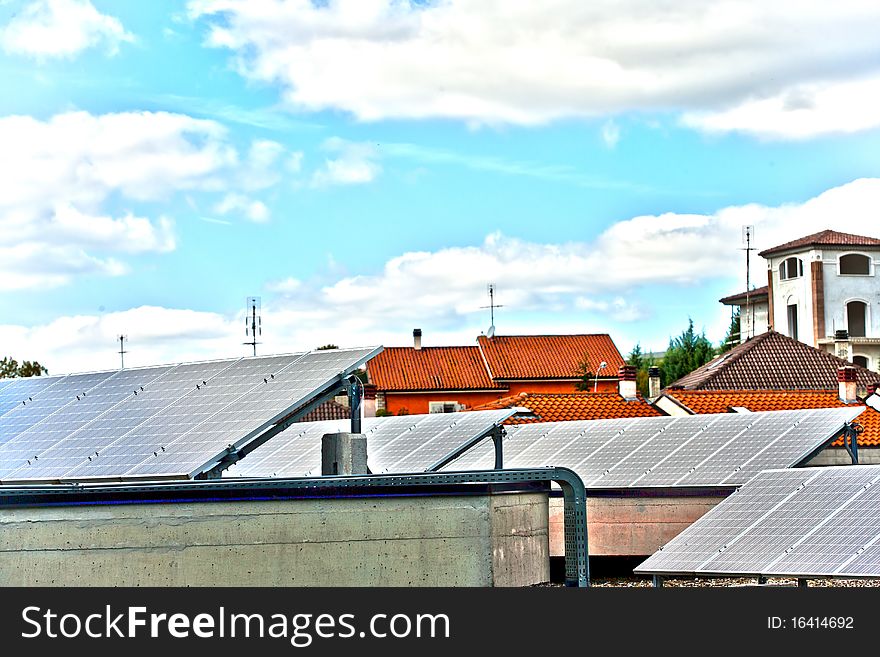 The power of the sun on the solar panels for life. The power of the sun on the solar panels for life