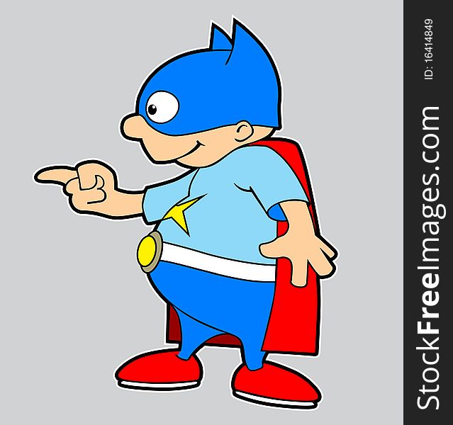 Young superhero. Funny cartoon and character.