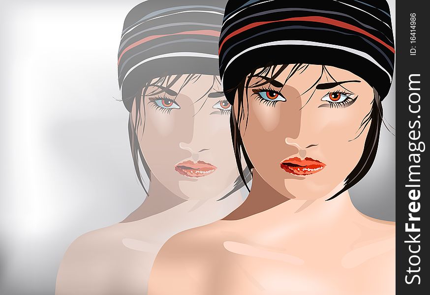 Vector drawing of the girl on magazine pages
