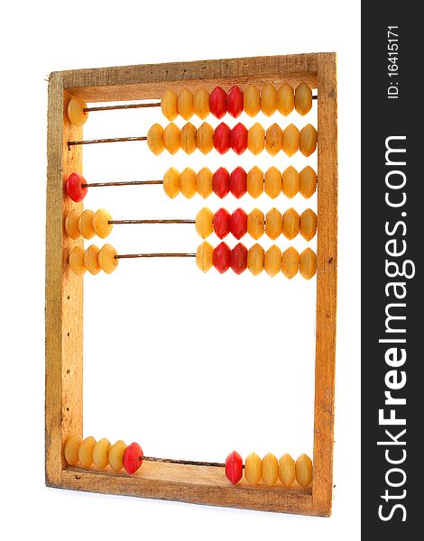 Old wooden abacus, on a white background