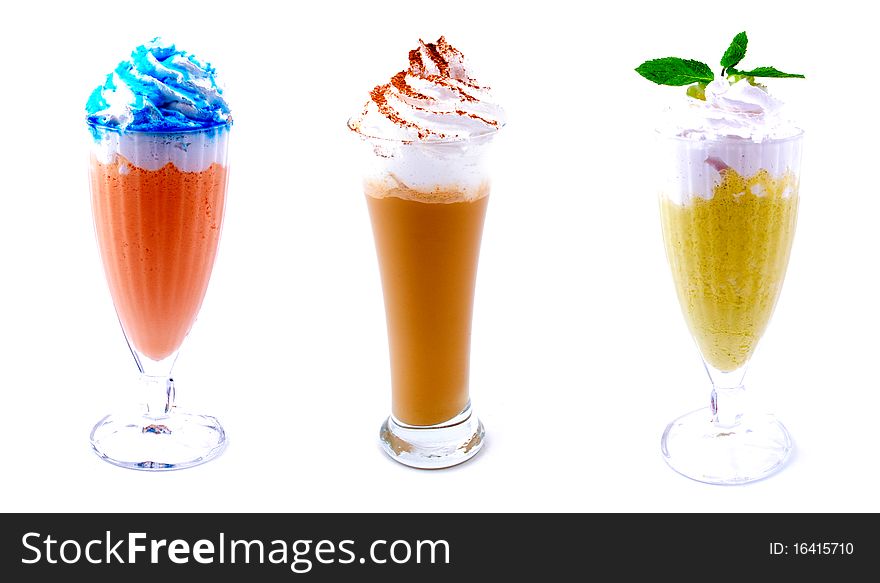 Cocktail photo in glasswares on a white background. Cocktail photo in glasswares on a white background