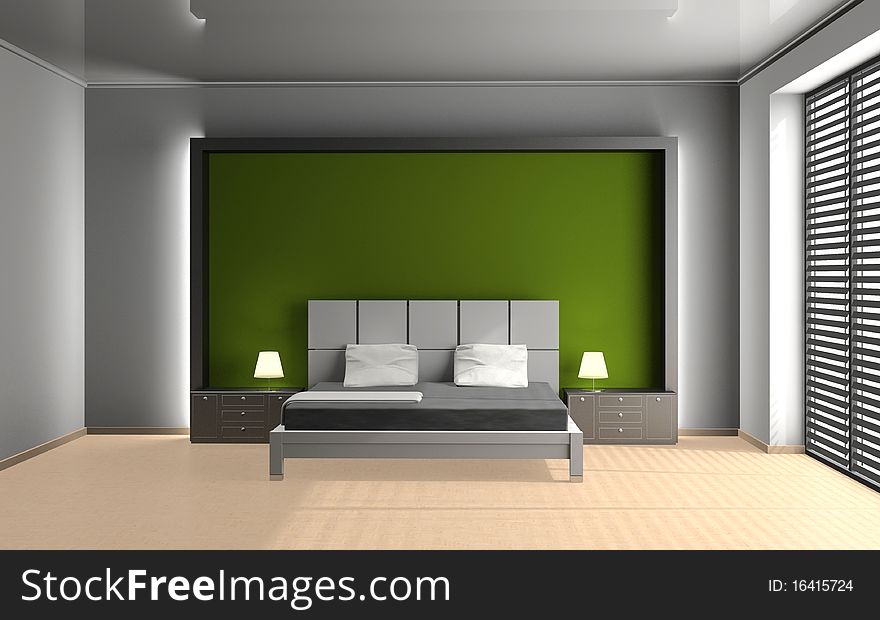Modern interior of a bedroom room 3D