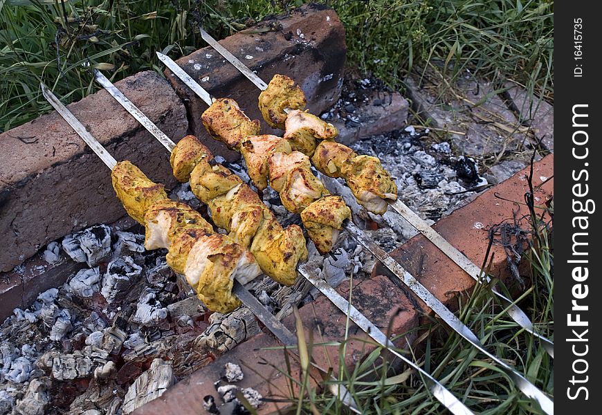 Shish kebab photo on the nature. Shish kebab photo on the nature