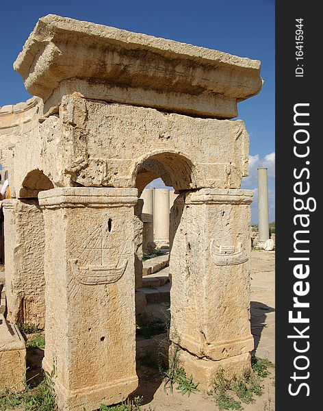 Roman ruins in Leptis Magna in Libya, in Africa. Roman ruins in Leptis Magna in Libya, in Africa