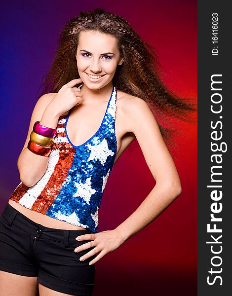 American woman in colored background