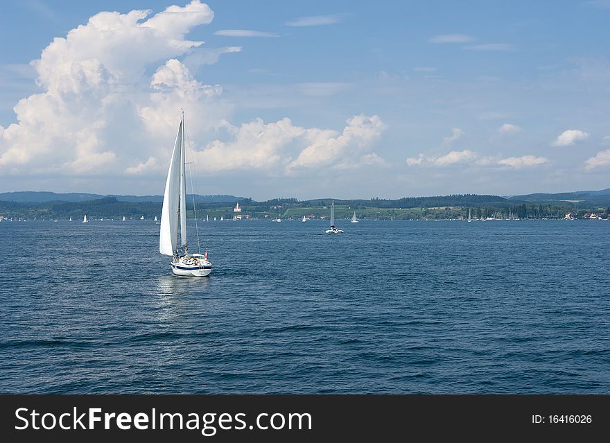 Scenic view of yacht sailing on the Lake Constance