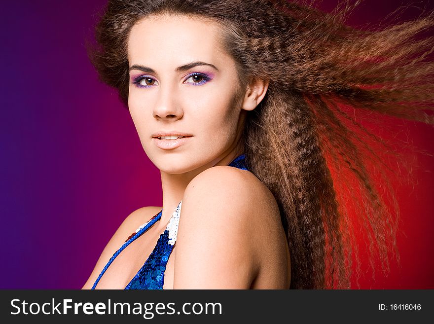 American woman in colored background