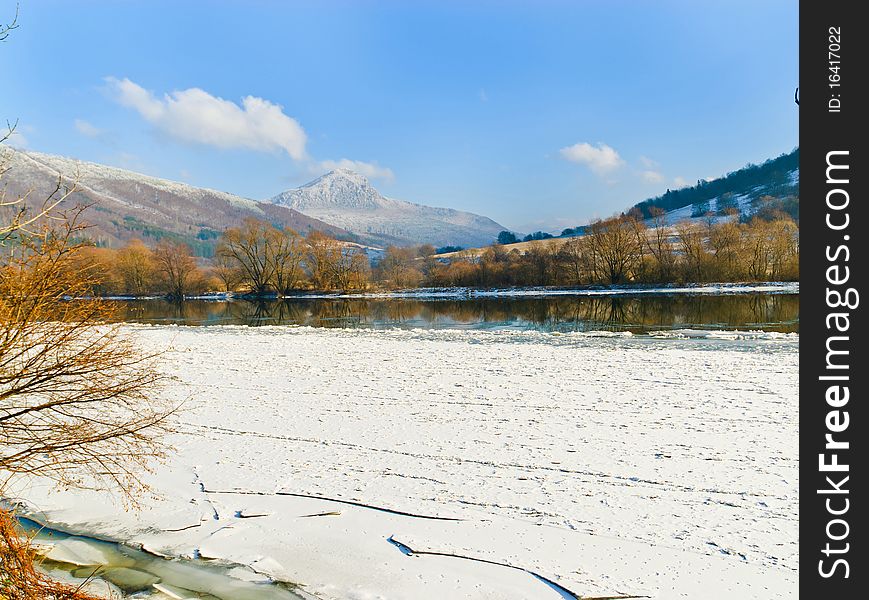 Winter lake. Mara Lake, Slovakia in the ice in winter