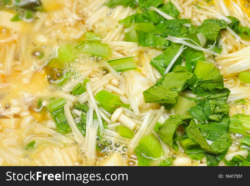 Closeup shot of freshly cut mixed vegetables as soup ingredients commonly found in many Chinese cuisine. Closeup shot of freshly cut mixed vegetables as soup ingredients commonly found in many Chinese cuisine.