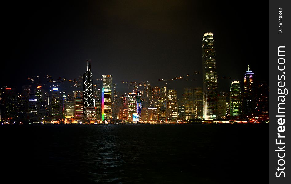 Hong Kong skyline by night. Hong Kong skyline by night