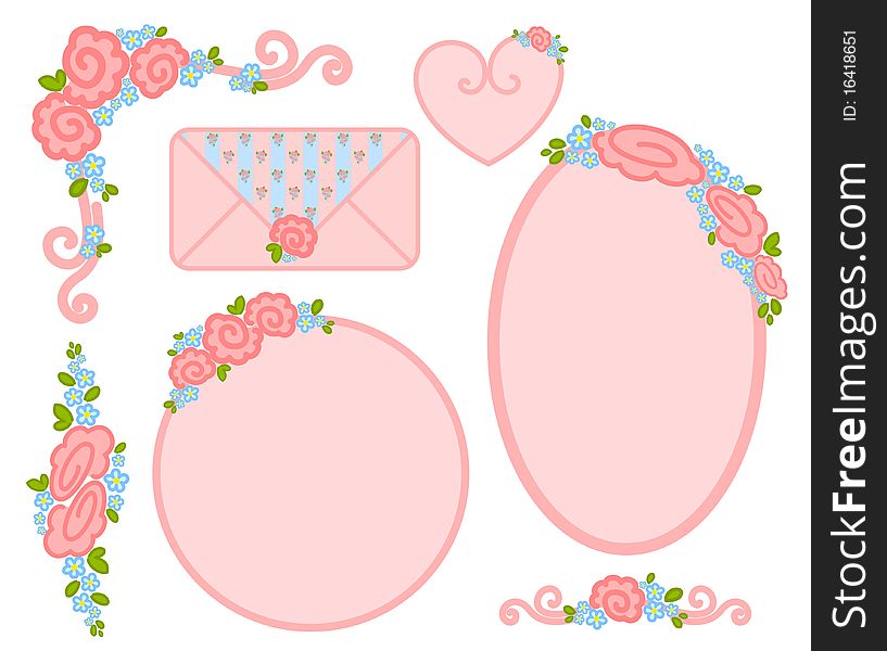 Valentine`s day frame with flowers for design on a white background