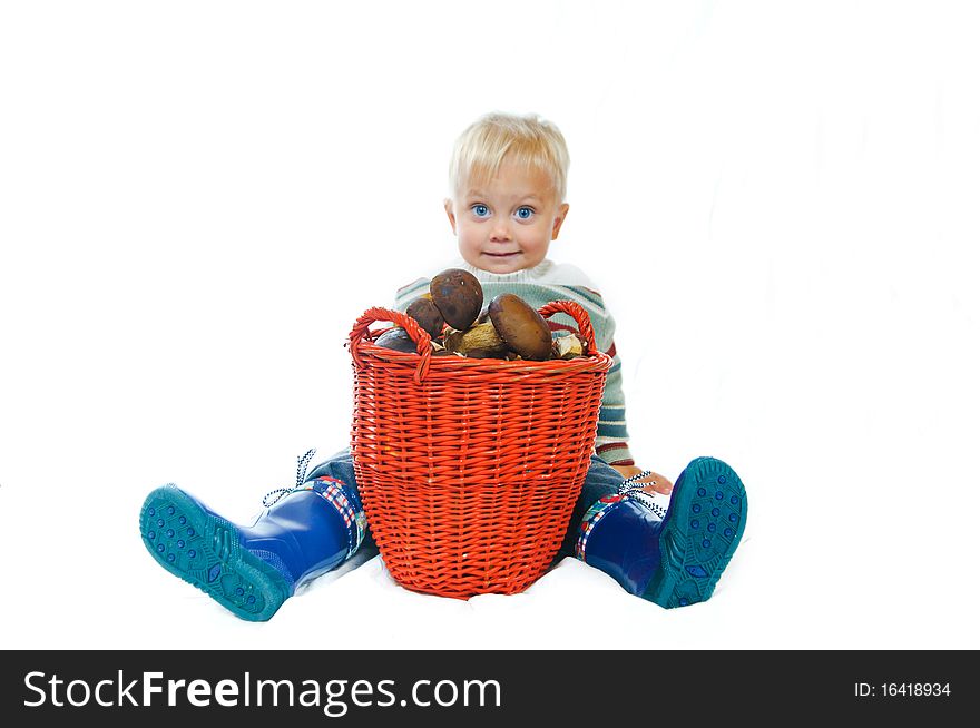 Boy With A Basket Of Mushrooms