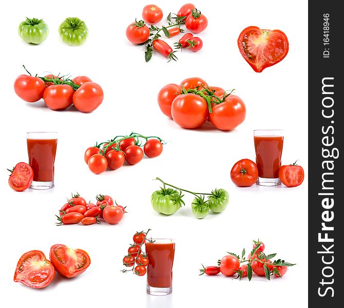 Set of tomatos and tomato juices