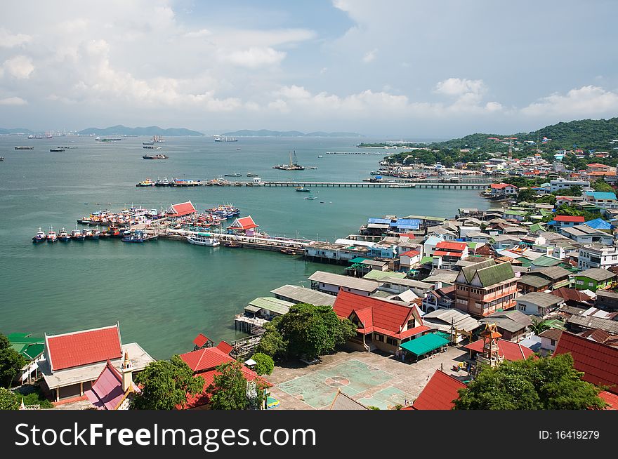 Village and harbour at Sri chung island Thailand